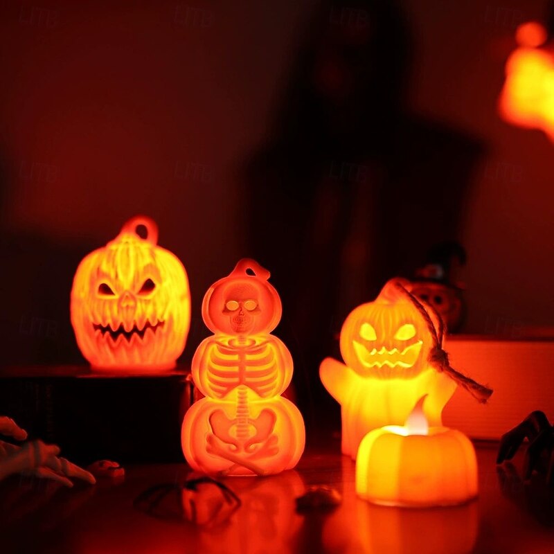 6PCS Halloween Pumpkin Lantern Party Decoration Home Scene Modeling Piece Ghost Night Light Creative Skull Pumpkin Lantern2