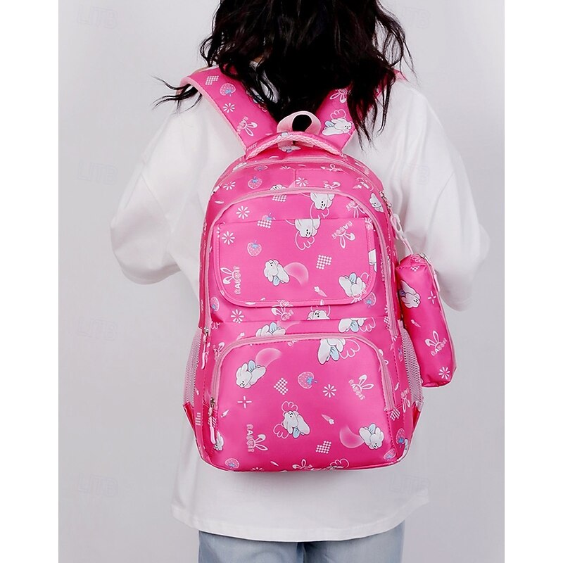 Children's Cartoon Printed School Backpack with Multi-Pockets, Lightweight Waterproof Kids Bookbag for Elementary Students, Available in Pink, Black, Purple and Blue2