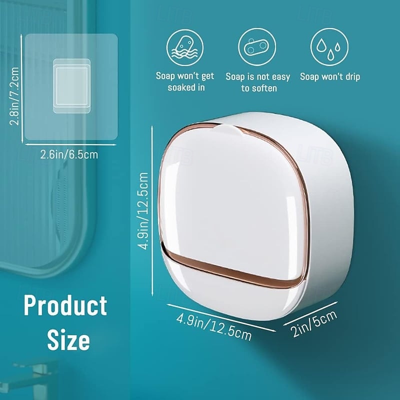 Luxury Soap Holder with Drain Tray Wall Mounted Design No Drilling Required Stylish Soap Storage Box for Bathroom Convenient Water Draining Tray for Bar Soap and Laundry Use3