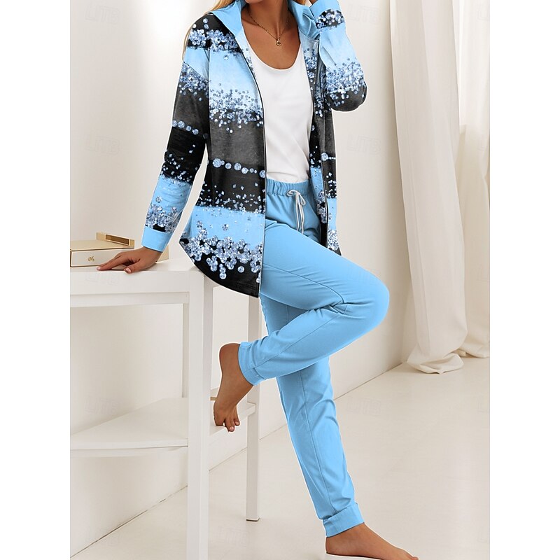 Women's 2 Pieces Hoodie Tracksuits Long Sleeve Daily Hooded Ombre Graphic Striped Zipper Print Casual Pink Blue Purple Fall Regular Fit3