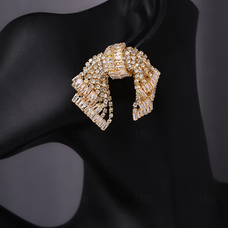 Women's Stud Earrings Layered Precious Bowknot Fashion Unique Design Imitation Diamond Earrings Jewelry Golden For Wedding Christmas Party Holiday 1 Pair3