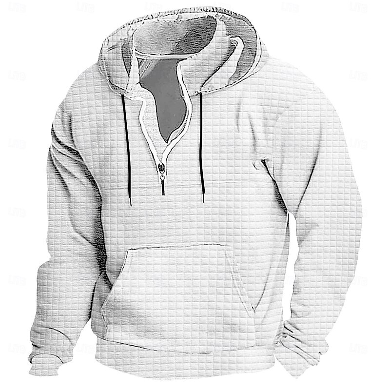 Men's Hoodie Waffle Hoodies Pullover Hoodie Sweatshirt Quarter Zip Hoodie Tactical Hoodie Black White Wine Navy Blue Green Hooded Plain Pocket Sports & Outdoor Daily Streetwear Basic Casual Workout3