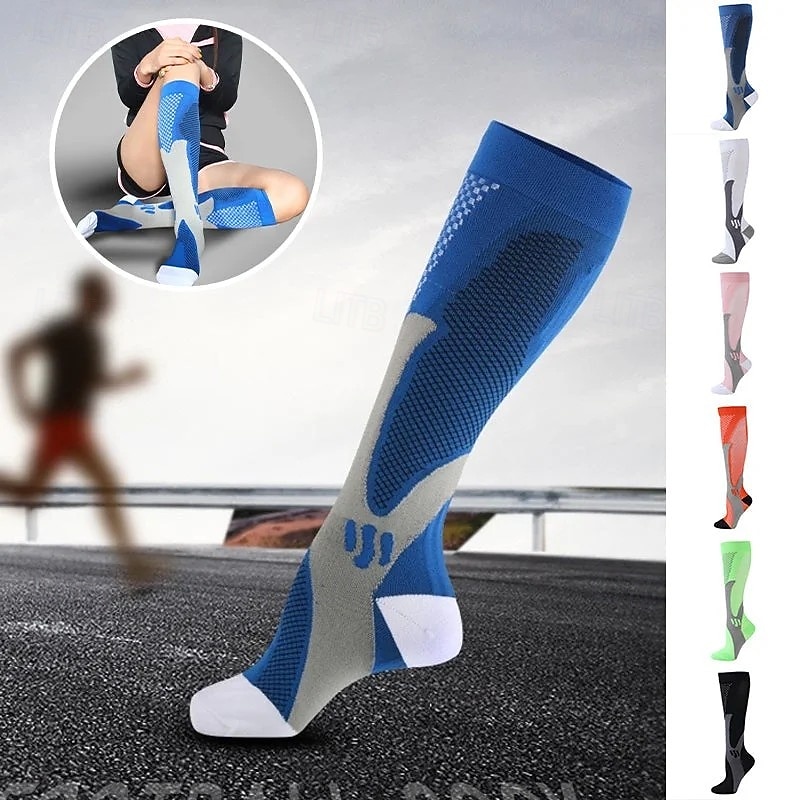 3 Pairs Comfy & Breathable Compression Socks Nylon Compression Socks for Women, Spring Summer Running Calf Socks, Elastic Long Tube Sports Socks for Yoga and Fitness