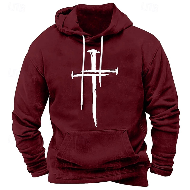 Men's Hoodie Black White Red Blue Brown Hooded Cross Pocket Print Sports & Outdoor Daily Holiday Polyester Streetwear Basic Casual Spring Fall Clothing Apparel Hoodies Sweatshirts  Long Sleeve4