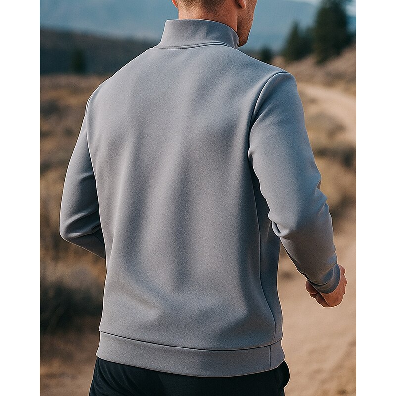 Men's Running Top Sports Sweatshirt Quarter Zip Long Sleeve Top Athleisure Solid Colored Moisture Wicking Breathable Fishing Hiking Running Sportswear Activewear Black White Beige2
