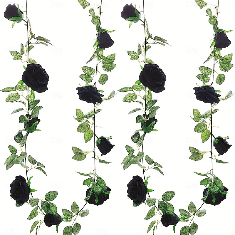 78inch Black artificial rose-vine garland plastic artificial flower hanging decoration table center tent mirror - Multi-functional home decoration for Halloween Easter Day of the Dead