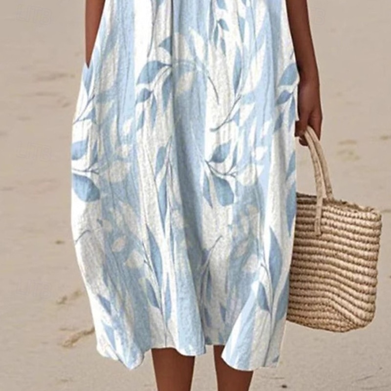 Women's Midi Dress Casual Dress Summer Dress Fashion Modern Daily Beach Weekend Regular Fit Flower Sleeveless Crew Neck Blue Spring Fall3