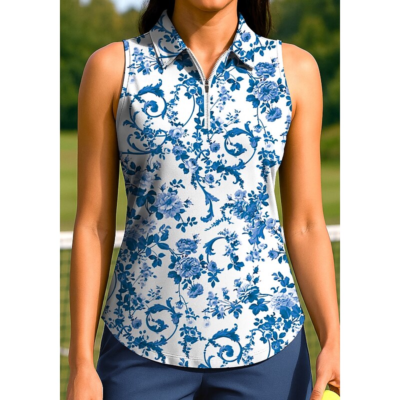 Women's Plants Floral Tops Sport Shirt Golf Polo Shirt Tennis Shirt Sleeveless Zipper Floral UPF50+ UV Resistant High Elasticity Moisture Wicking Breathable Tennis Pickleball Running Turndown Zip3