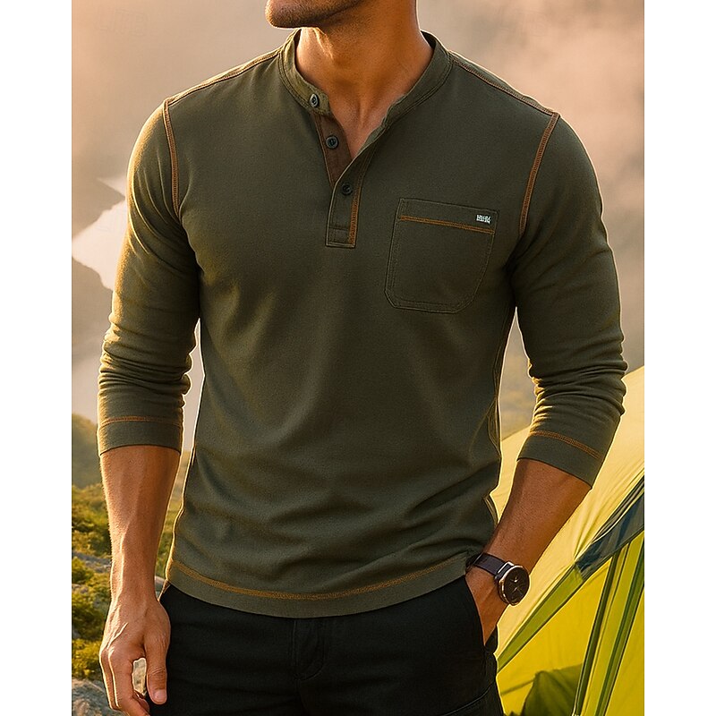 Men's Casual Sweatshirt Long Sleeve Henley Collar Top Outdoor Breathable Polyester Black White Red Tennis Golf Running3