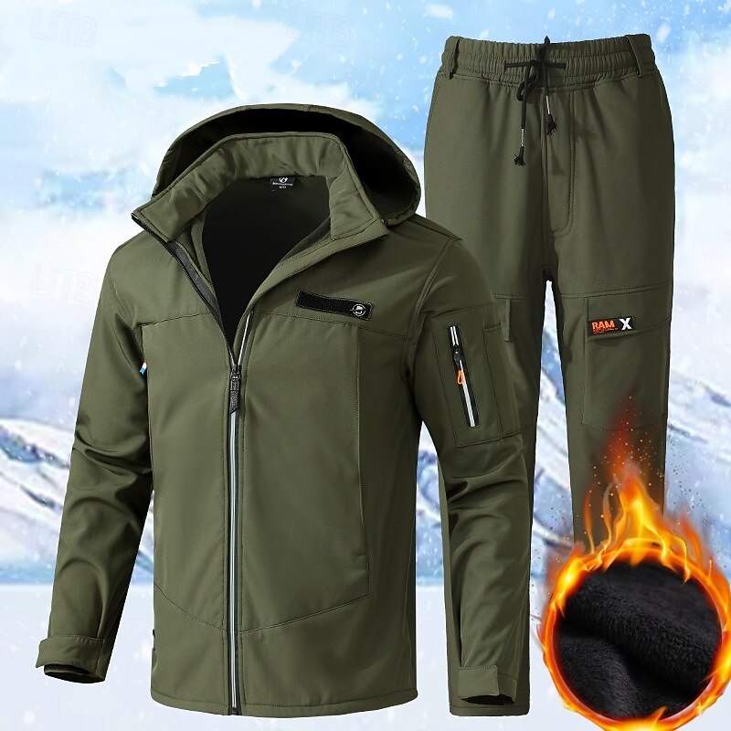 Men's Softshell Jacket Sport Coat Raincoat Hiking Jacket Outdoor Camping & Hiking Waterproof Windbreaker Zipper Pocket Fall Winter Solid Color Fashion Streetwear Hooded Regular Black Dark Green Jacket