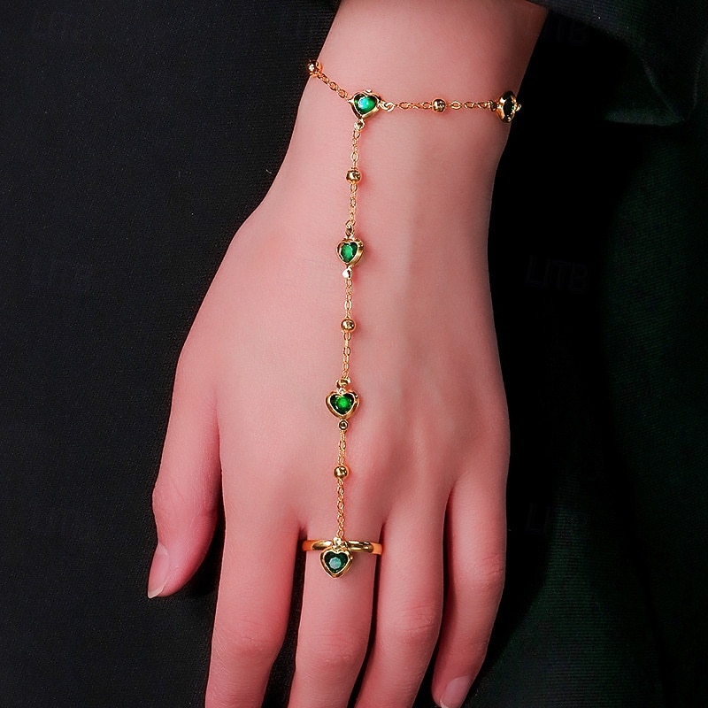 Women's Ring Bracelet / Slave bracelet Classic Heart Precious Fashion Cute Stone Bracelet Jewelry Green For Gift Daily Engagement2