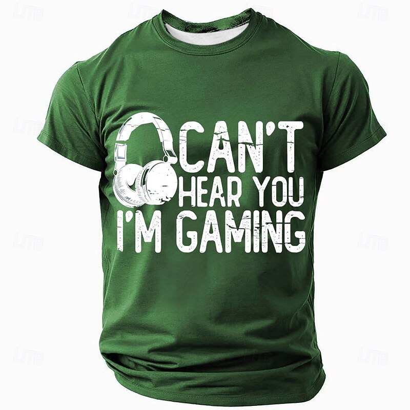 Mens T-Shirt Gaming Graphic Funny 'Can't Hear You I'm Gaming' Quote Short Sleeve Blue Top3