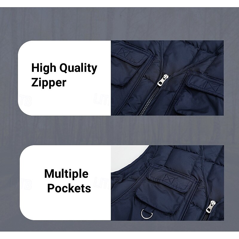 Men's Outdoor Vest Padded Tactical Jacket Sports Outdoor Casual Fishing Camping & Hiking Active Casual Spring Fall Multi Pocket Multi Layer Polyester Tactical Zipper Navy Blue Army Green Vest4