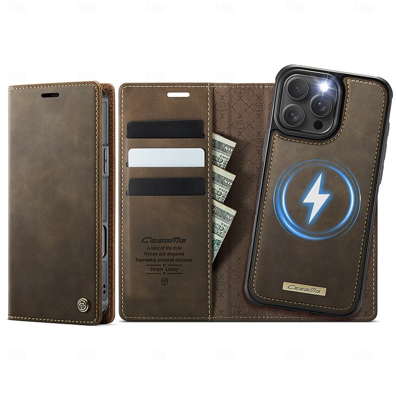 Phone Case For iPhone 16 15 14 Pro Max Plus 16e 13 Pro Max Flip Cover Detachable Magnetic Support Wireless Charging TPU PU Leather