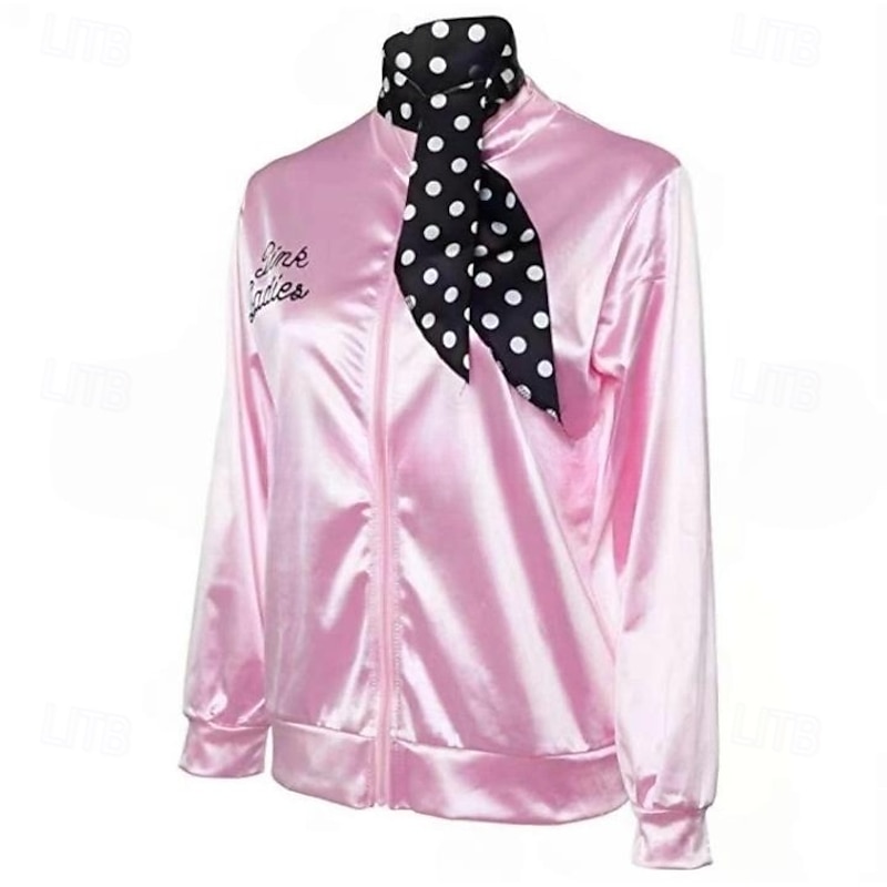 Retro Vintage 1950s Coat Cosplay Costume Grease Outfits Jacket Baseball Jacket Women's Costume Vintage Cosplay Performance Carnival Masquerade Long Sleeve Scarf Halloween2