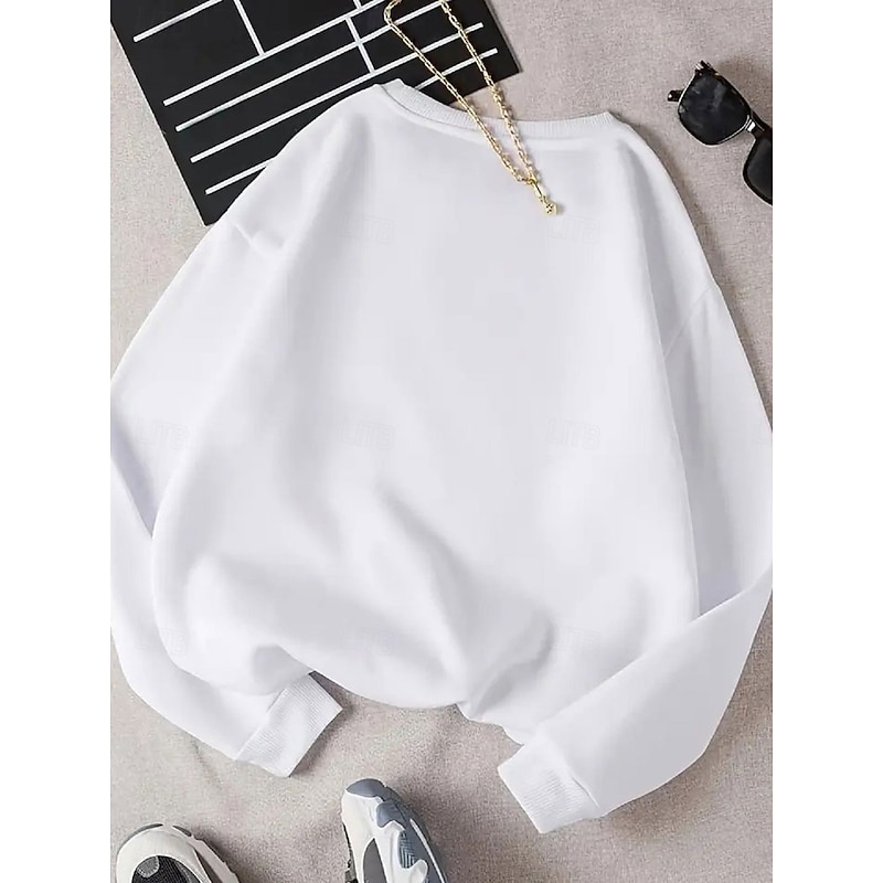 Women's Sweatshirts Graphic Animal Casual Long Sleeve Crew Neck Regular Tops Street Dailywear Casual Print White Pink Blue Green Fall Winter2