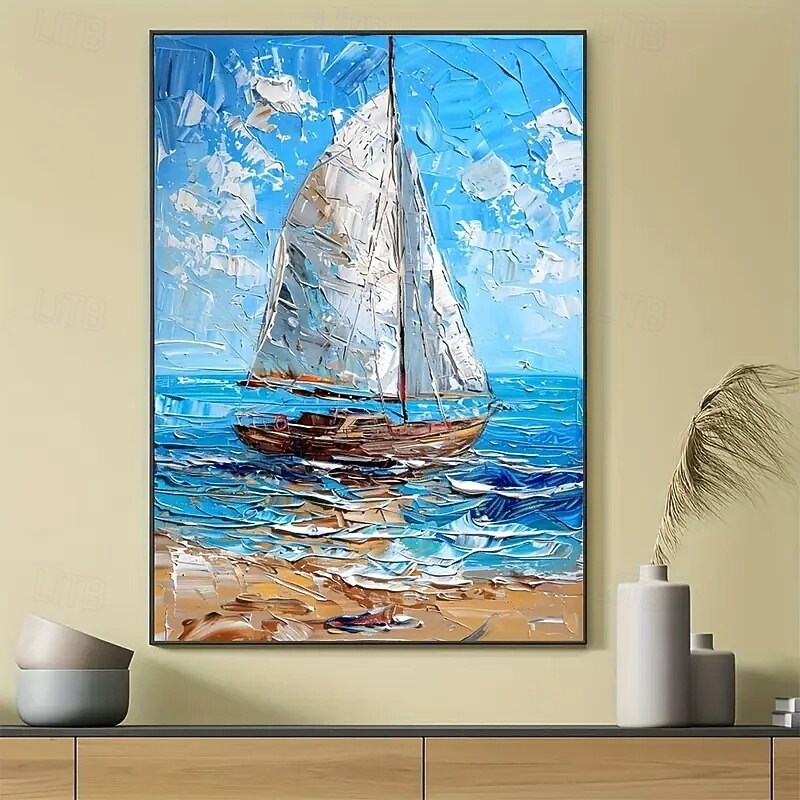 A Modern Abstract Sailboat Ocean Canvas Print Large Wall Art Out Of Frame Ocean Themed Sailboat Suitable For Living Room And Bedroom Decor3