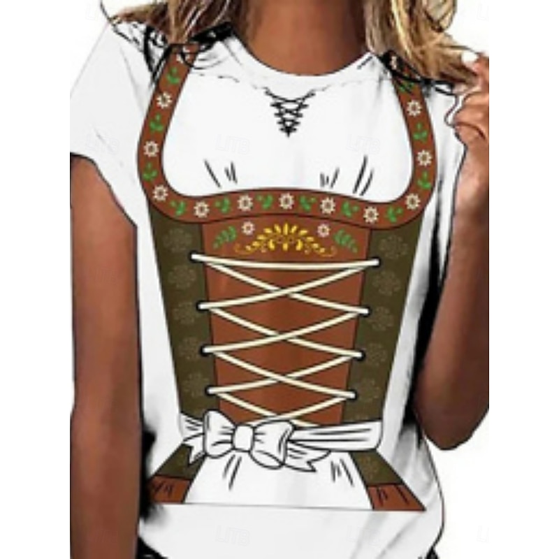 Oktoberfest Women's T Shirt Graphic Fashion Stylish Modern Short Sleeve Crew Neck Regular Tops Daily Weekend 3D Print Black White Brown Green Summer Spring4