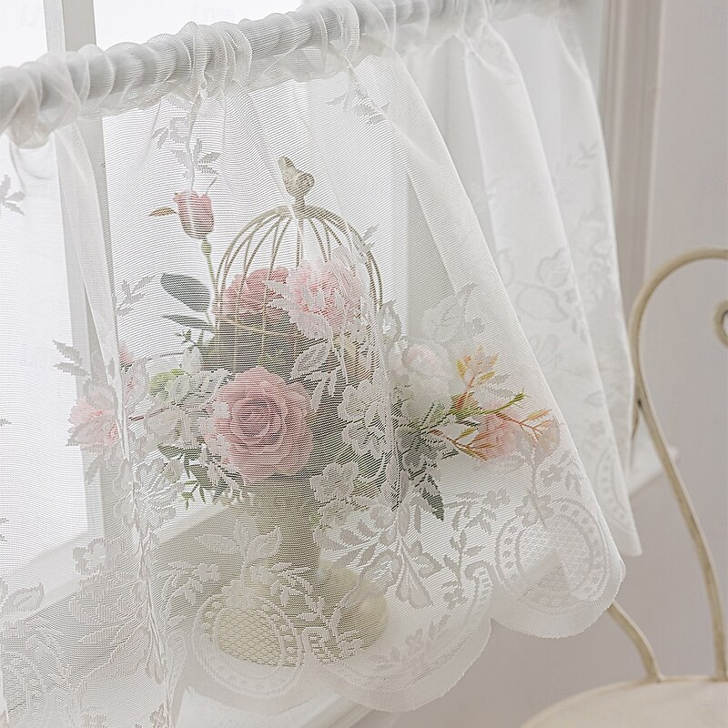 Lace Tier Valance Curtains Length Vintage Floral Short Curtain Farmhouse for Small Windows Cafe Kitchen Scalloped Bottom Embroidery Window Drapes 1Panel3