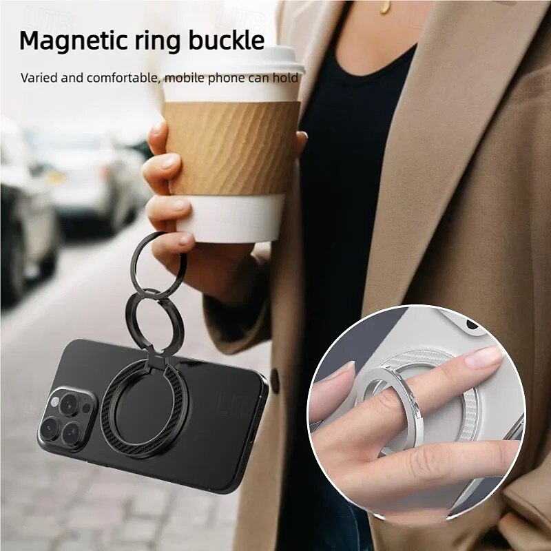 Fashion Carbon Fiber Pattern Double Sided Magnetic Phone Holder Bracket For MagSafe Cellphone Grip Mobile Support Stand Grip Tok4