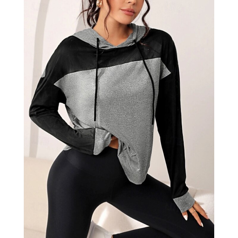 Women's Pullover Hoodie Sweatshirt Hoodies Color Block Streetwear Casual Long Sleeve Hooded Regular Tops Home Street Holiday Patchwork Gray Fall Winter4