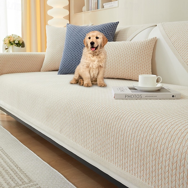 Wheat Ears Pattern Chenille Sofa Cover Upgrate Velvet Anti-Scratch Couch Cover Pet Friendly