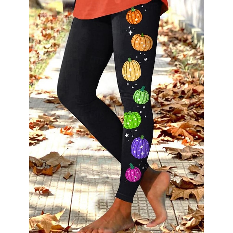 Women's Leggings Vintage Fashion Casual Ankle-Length High WaistPantsHalloween Graphic Pumpkin Printing Soft Breathable Stretchy Casual Daily Holiday Orange Rainbow Spring Fall Slim Fit