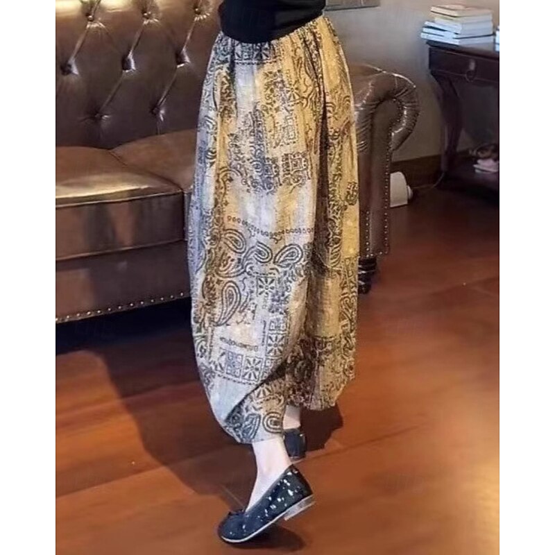 Women's Wide Leg Slacks Streetwear Casual Full Length Natural Flower Elastic Waist Print Soft Street Holiday Daily Wear Grey Fall Regular Fit3