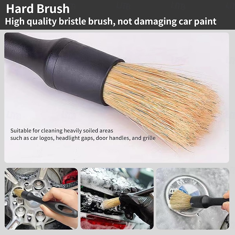 4 PCS Car Detailing Brush Set for Cleaning Interior or Exterior Boars Bristle Detailing Brushes Dusting Cleaning Supplies Tool for Emblem Air Vents Wheels Leather Upholstery Seat3
