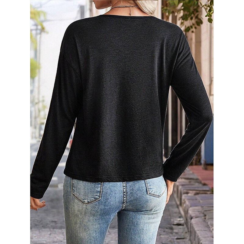 Women's T Shirt V Neck Long Sleeve Tunic Graphic Star Moon Vintage Stylish Casual Regular Tops Daily Print Black Gray Spring Fall2
