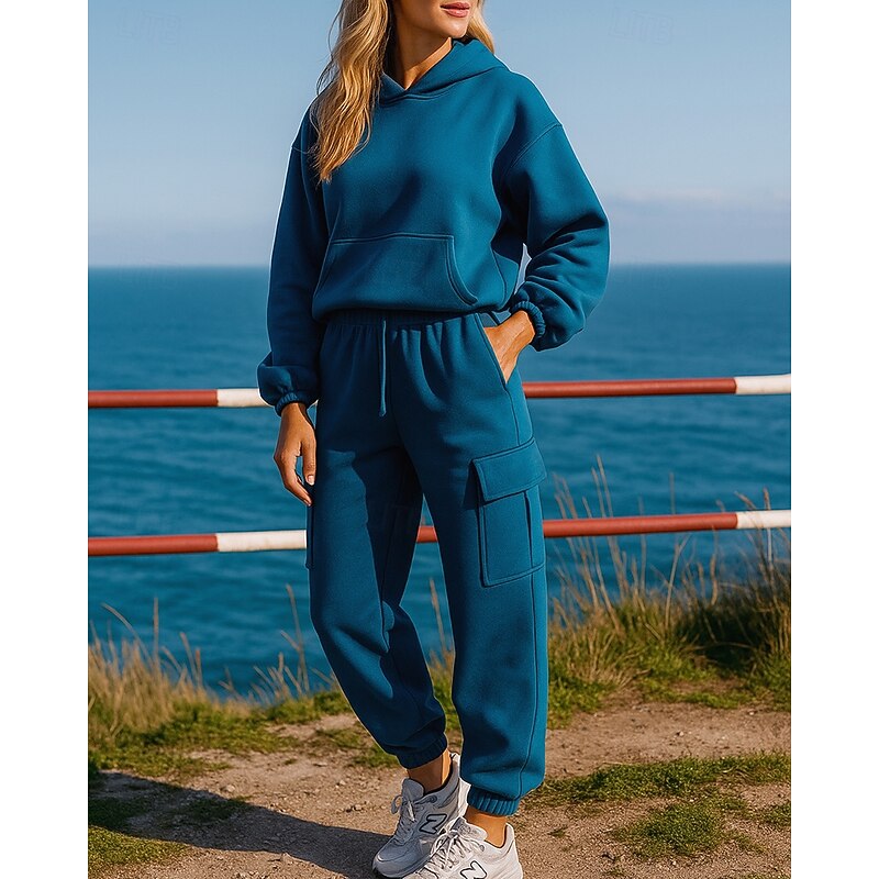 Women's Tracksuit Sweatpants Track Pants Pocket Solid Colored Clothing Suit Fall Black White Gym Training Running Long Sleeve Sport Activewear Micro-elastic Loose Fit3