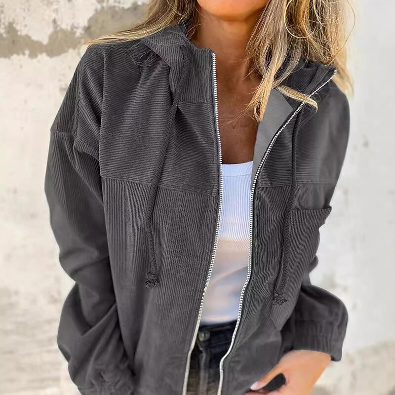 Women's Casual Jacket Comfortable Breathable Full Zip Daily Casual Plain Casual Daily Regular Hooded Regular Fit Long Sleeve Outerwear Pink Blue Khaki Spring Fall