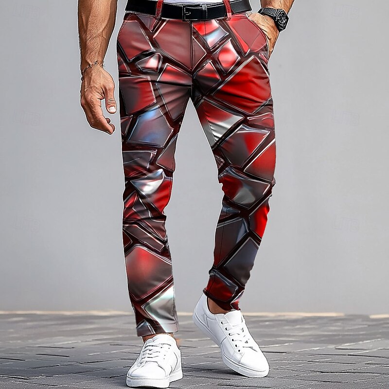 Men's Dress Pants Trousers Suit Pants Slim Fit Pants with Pockets Geometric Color Block Full Length Outdoor Casual Red Blue Micro-elastic4