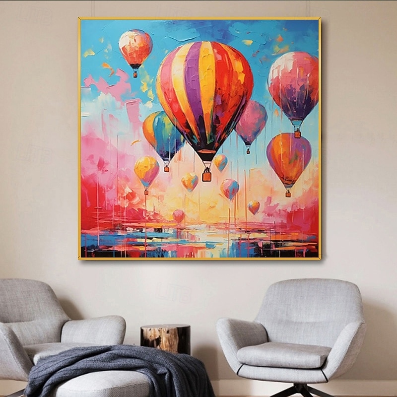 Handmade Oil Painting Canvas Wall Art Decoration Modern Abstract Hot Air Balloon Landscape for Home Decor Stretched Frame Hanging Painting/Rolled Frameless Unstretched Painting