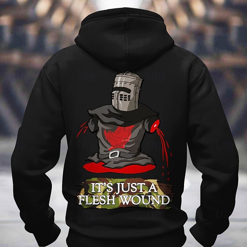 Monty Python Funny Graphic Mens Black Hoodie - It's Just A Flesh Wound Long Sleeve Sweatshirt4