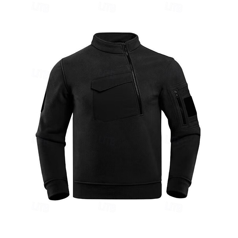 Men's Fleece Sweatshirt Long Sleeve Stand Collar Top Outdoor Thermal Warm Winter Polyester Black Army Green Grey Traveling Running4