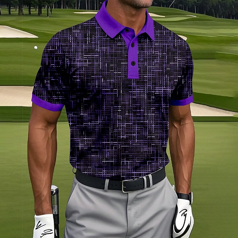 Men's Geometic Golf Polo Sports Polo Shirts Short Sleeve Polo Shirts Collared Shirts Casual Athleisure 3D Print Buttons Summer Blue Purple Orange3