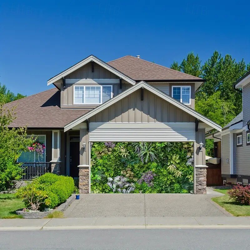 Outdoor Garage Door 3D Vegetation Cover Banner Large Tapestry Backdrop Decoration for Holiday Outdoor Garage Door Home Wall Decorations3