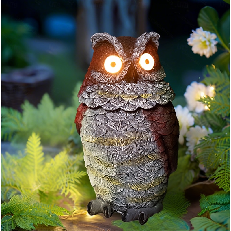 1 Pc Outdoor Solar Owl Decorative Lamp Head Swinging Courtyard Garden Path Terrace Balcony Landscape Light Pendant Resin Light