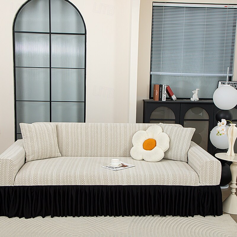 Jacquard Black Yarn Skirt Sofa Cover - Elastic And Non Slip Suitable For 1/2/3/4 Seat Sofa Bundling Closed Living Room Bedroom And Office Decoration Using Plain Modern Design2