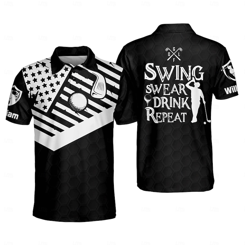 Christmas Men's Striped Sports Polo Shirts Golf Shirt Short Sleeve Polo Shirts Collared Shirts Casual Sportswear Vacation Wear 3D Print Buttons Autumn / Fall Black White Yellow