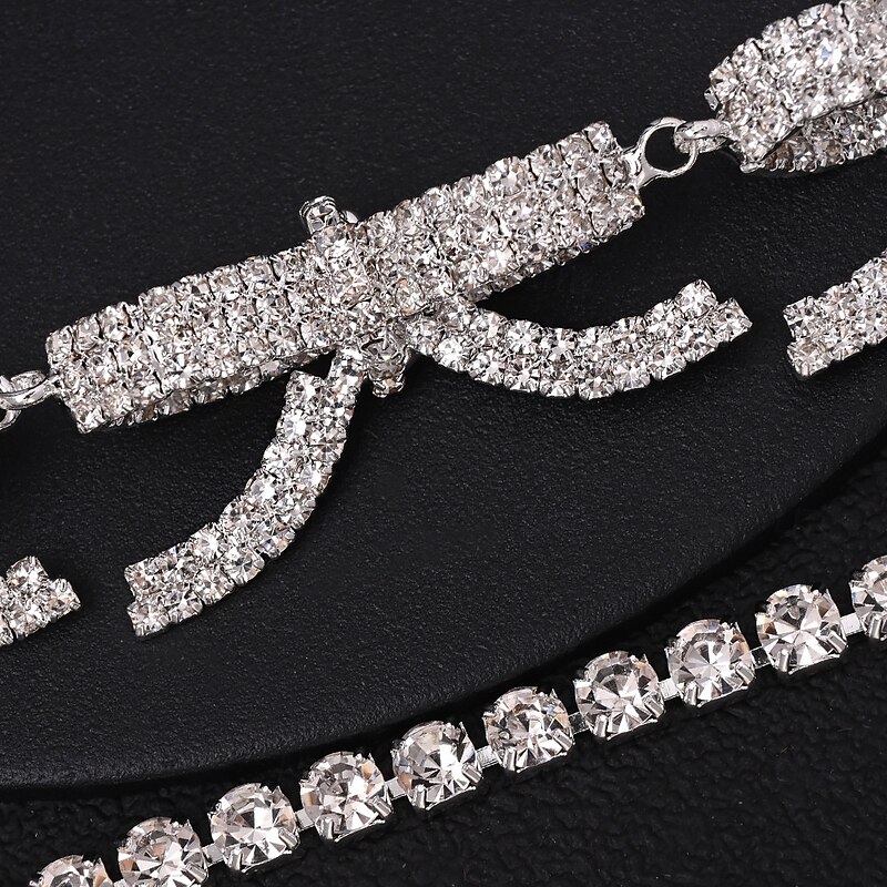 Choker Necklace Zircon Rhinestones Women's Fashion Artistic Luxury Double Layered Bowknot Wedding Circle Necklace For Wedding Party Daily4