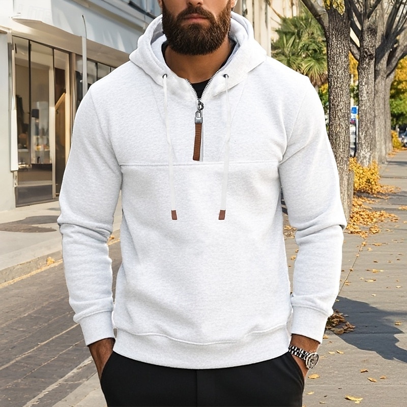 Men's Hoodie Quarter Zip Hoodie Apricot Black White Burgundy Navy Blue Hooded Plain Patchwork Sports & Outdoor Casual Daily Streetwear Cool Designer Fall & Winter Clothing Apparel Hoodies Sweatshirts2