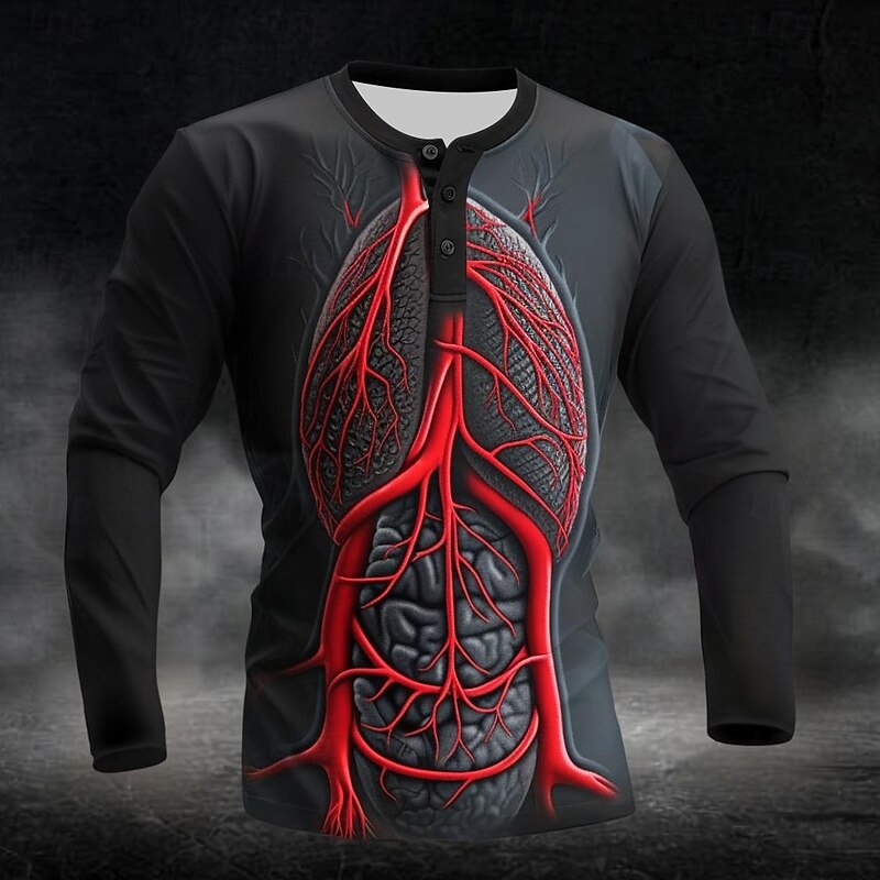 Men's Halloween Graphic Henley Shirt Long Sleeve Fashion Cute Daily Halloween Casual Holiday Fall Spring &  Fall Black Henley Henley T-Shirt