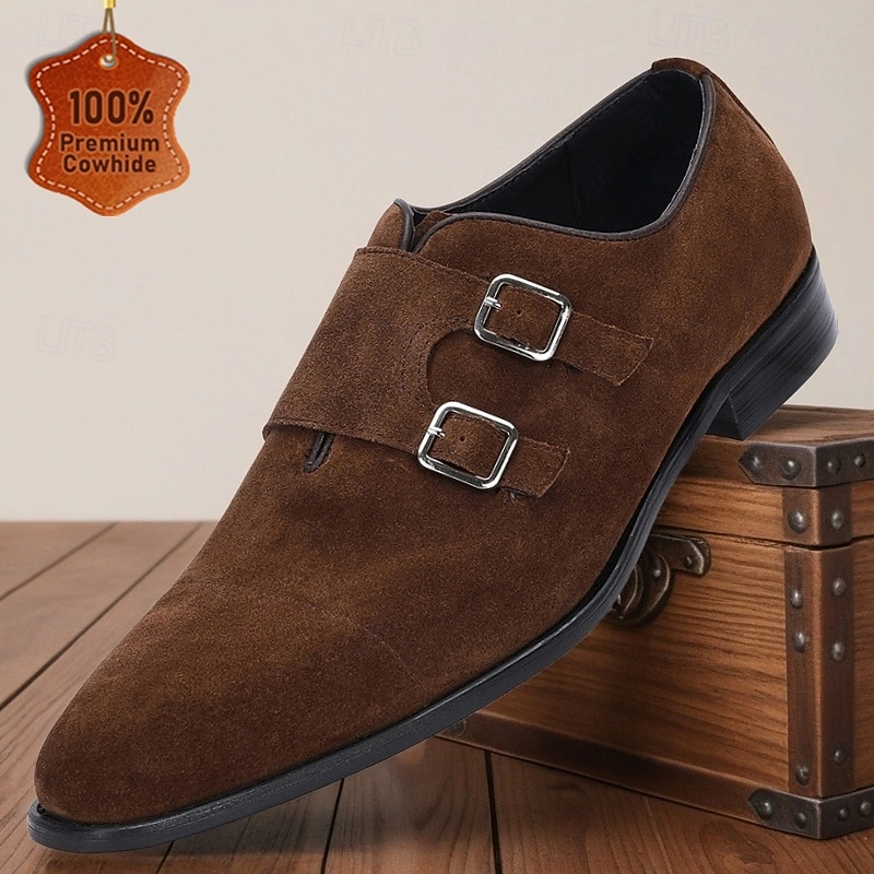 Men's Dark Brown Cowhide Leather Double Monk Strap Shoes with Premium Cowhide Elegant and Classy Footwear for Business, Weddings and Formal Occasions