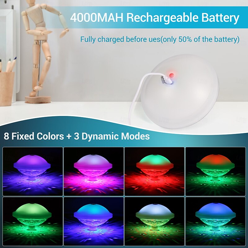 1/2 Pcs 2025 New Creative USB Rechargeable Pool Floating Light RGB 7 Colors Changing Night Light  IP68 Waterproof  Wedding Party Holiday Pool Bathtub Ambient Light4