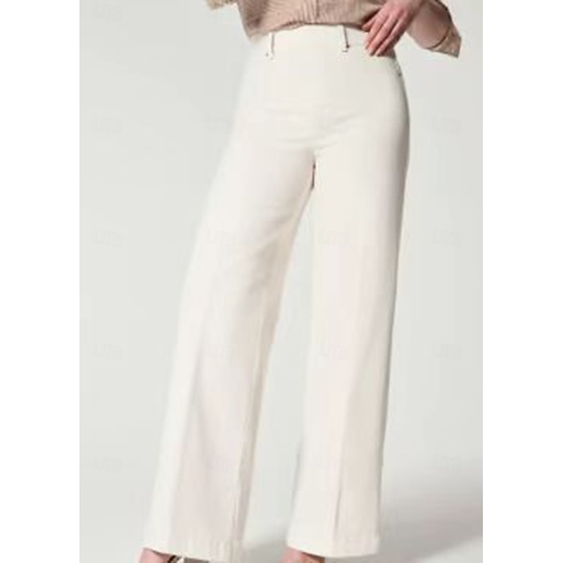 Women's Wide Leg Slacks Casual Soft Calf-Length Natural Plain Wide Leg Comfy Street Weekend Black White Blue Spring Fall Loose Fit3