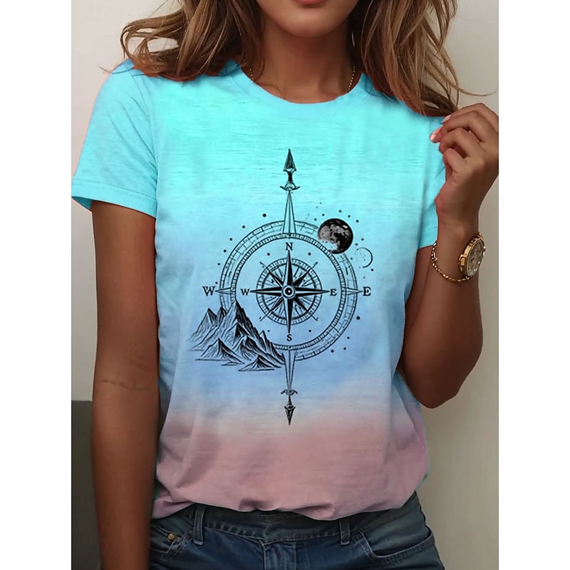 Women's T Shirt Ombre Graphic Vintage Stylish Classic Short Sleeve Crew Neck Regular Tops Daily Weekend Print Pink Blue Orange Green Summer Spring4