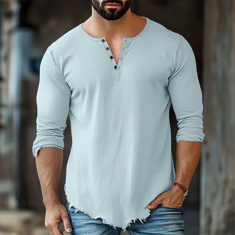 Men's Cotton Linen Shirt Henley Shirt Tee Henley Top Long Sleeve Solid Color Plain Solid Fashion Designer Casual Color Block Buttons Henley Outdoor Casual Daily Summer All Seasons White Pink Light2
