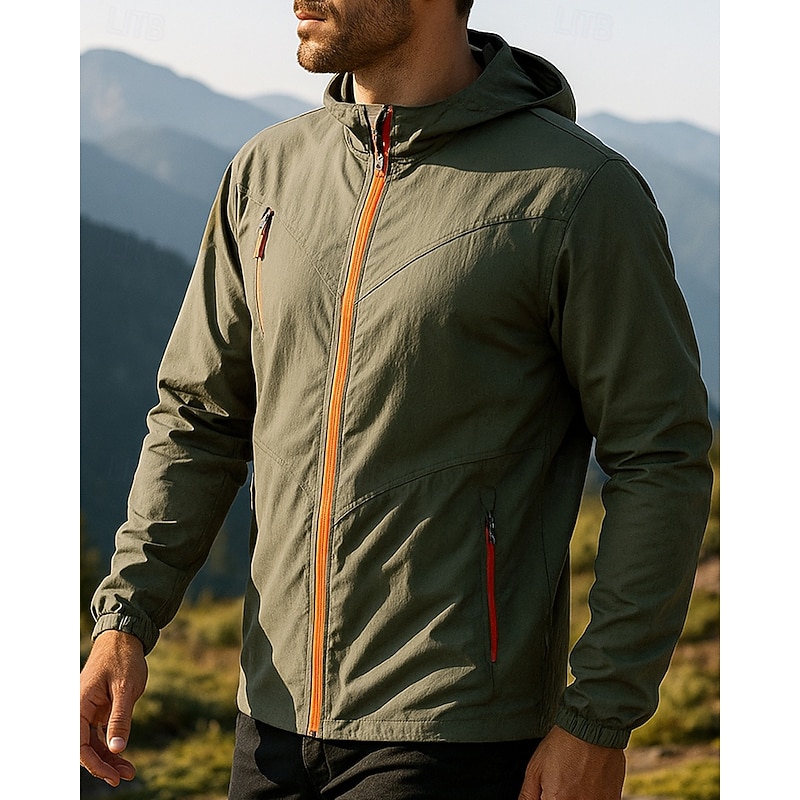 Men's Windbreaker Softshell Jacket Hardshell Jacket Outdoor Waterproof Windproof Hiking Outfits Hiking Clothes Spring Autumn / Fall Top Camping / Hiking / Caving Running Solid Color Black Green Khaki3